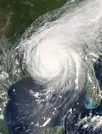 L'uragano Katrina dopo il suo terzo atterraggio, ma ancora in forza, sul Mississippi meridionale.