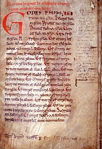 Strona początkowa Prawa Æthelberht z VII wieku