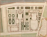 Palais Bourbon a nedaleký Hôtel de Lassay v roce 1730.  