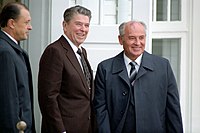 Reagan mit Michail Gorbatschow auf dem Gipfel von Reykjavík, Oktober 1986