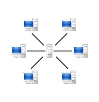 Een netwerk met één server.