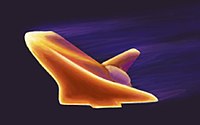 Simulatie van de buitenkant van de Space Shuttle als deze opwarmt tot meer dan 1.500 °C (2.730 °F) tijdens de terugkeer in de aardatmosfeer.
