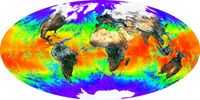 Surface temperature of the earth from mid-March to early April 2000