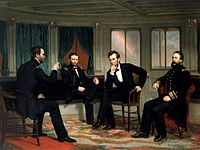 Lincoln, Grant, Sherman a Porter diskutují o občanské válce