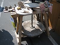 Rueda de pateo clásica de alfarero en Erfurt, Alemania  