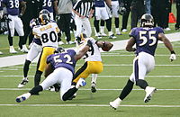 Obramba Ravensov na poti leta 2006 preglasi Pittsburgh Steelers. Vidna sta #52 Ray Lewis in #55 Terrell Suggs.
