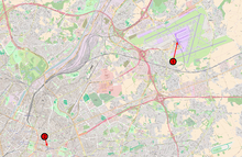 Kort over Bruxelles, der viser placeringen af de to bomber