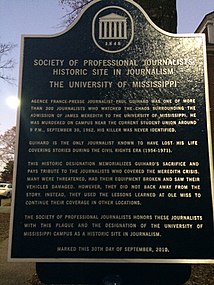 Memorial outside the University's School of Journalism, honoring the journalist who was killed during the riots