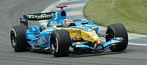 Fernando Alonso na kvalifikacijah z dirkalnikom Renault formule 1 na Veliki nagradi Združenih držav Amerike leta 2005