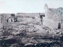 The aftermath of the cannon bombardment of buildings.