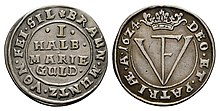 1/2 Mariengulden 1624, Brunswick-Wolfenbüttel, Friedrich Ulrich (Welter 1063)