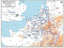 The so-called "sickle cut" (May 1940) from Luxembourg to Boulogne and Calais on the Channel coast. The British and French troops operating there were thus cut off from their rear connections to northern France.