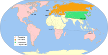 Um mapa dos três países que governam o mundo em 1940.