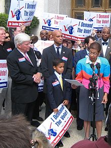 Jack Kemp, Fenty ja Eleanor Holmes Norton D.C. Vote -äänestystilaisuudessa Capitol Hillillä.  