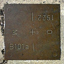 Border marker on the B61, M for Hungary (Hungarian Magyarország)