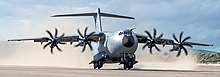 Take off of an RAF A400M from a beach in Wales