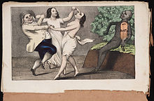 Un mormon et ses femmes, dansant sur l'air du diable ,illustration de 1850