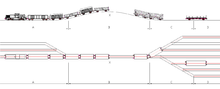 Schematic representation of a hump yard (A: mountain tracks, B: hump yard, X: break point, C: switch zone, D: valley tracks)