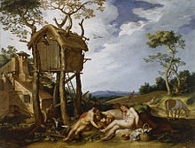 Parábola del trigo y la cizaña , 1624, de Abraham Bloemaert. Los "campesinos perezosos" duermen en lugar de trabajar, representando el pecado de la pereza.