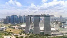 Aerial view of Singapore, with Marina Bay Sands in the foreground