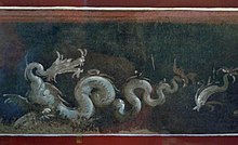 Perdido en el fuego: un fresco del Templo de Isis en Pompeya, que representa un dragón marino y un delfín, siglo I d.C.  