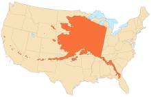 Mapa que muestra el tamaño de Alaska en comparación con los demás estados  