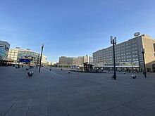 Berlin Alexanderplatz April 11, 2020 at 6:28 pm during the lockdown of the COVID-19 pandemic.