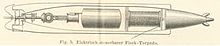 Torpedo, 2nd half of the 19th century. The fins extending over almost the entire hull can be seen well.
