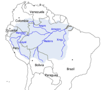 Porečje Amazonke z najpomembnejšimi rekami. Upoštevajte, da je del tega porečja tudi reka Tocantins, čeprav ni pritok v Amazonko.