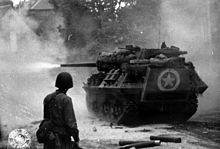 American fighter tank firing near Saint-Lô