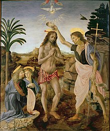 Krst Krista, 1474-1475, Verrocchio a Leonardo.