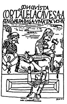 Spanjaarden executeren Tupac Amaru in 1572, tekening door Guaman Poma de Ayala