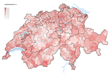 Share of foreigners per municipality (2019)