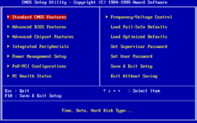 Main menu of the "BIOS Setup" award