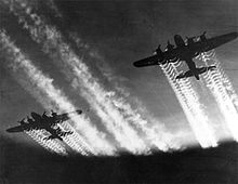 B-17 Flying Fortress in the night sky over Europe