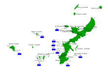 Okinawa'daki ABD operasyonlarının bir haritası.