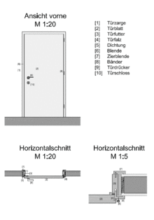 Commercially available (right-hinged) interior door with frame