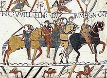 Immagine della battaglia di Hastings (1066) sull'arazzo di Bayeux