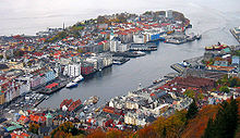 Vista de Vågen y Nordnes desde Fløyen