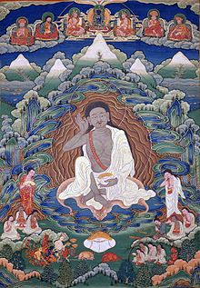 Bhutanesen malten den Thanka von Milarepa
