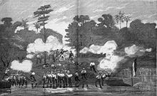 Commander Bouët-Willaumez attacks insurgents near Grand-Bassam (Ivory Coast), engraving from 1890