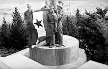 German soldiers taking down the partisan flag and raising the swastika flag on the Marjan in September/October 1943.