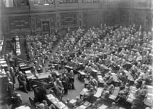 Plenary session hall of the German Reichstag, elected according to what was then considered progressive universal and equal male suffrage (1889 at Leipziger Straße 4 in Berlin)