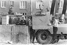 Construction of the wall, erection of concrete blocks, 1961