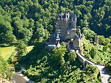 Castle Eltz above the Elzbach in the East Eifel (Maifeld)