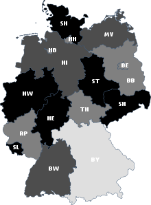 Representation of the CDU in the state parliaments unrepresented be in opposition as a minor coalition partner in the government as a major coalition partner in the government and provides the head of government
