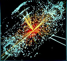Simulated detection of particles after proton collision in the CMS detector