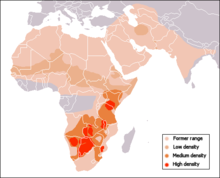 Range of the cheetah: Extinct Low stock densities Average stock densities High stocking densities