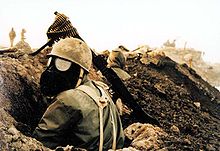 Iranian soldier with gas mask