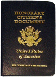 Winston Churchill's identificatiedocument als ereburger van de Verenigde Staten, verstrekt als een geschenk van president John F. Kennedy.